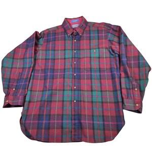 Pendleton Lobo Virgin Wool Plaid Button Down Shirt USA Mens Large Vintage